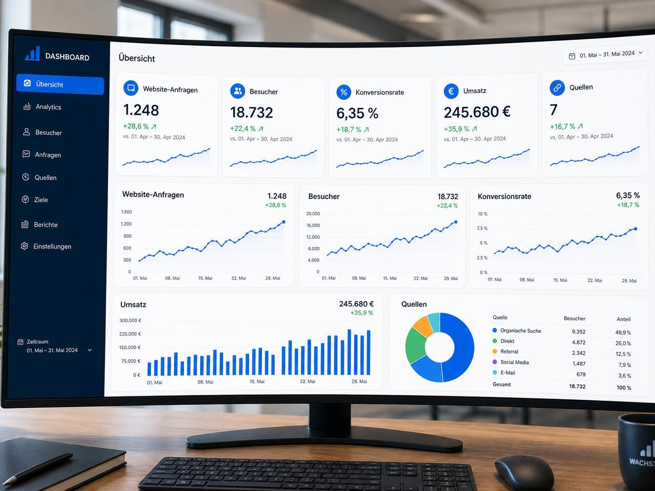 Google Analytics Dashboard mit steigenden Anfragen