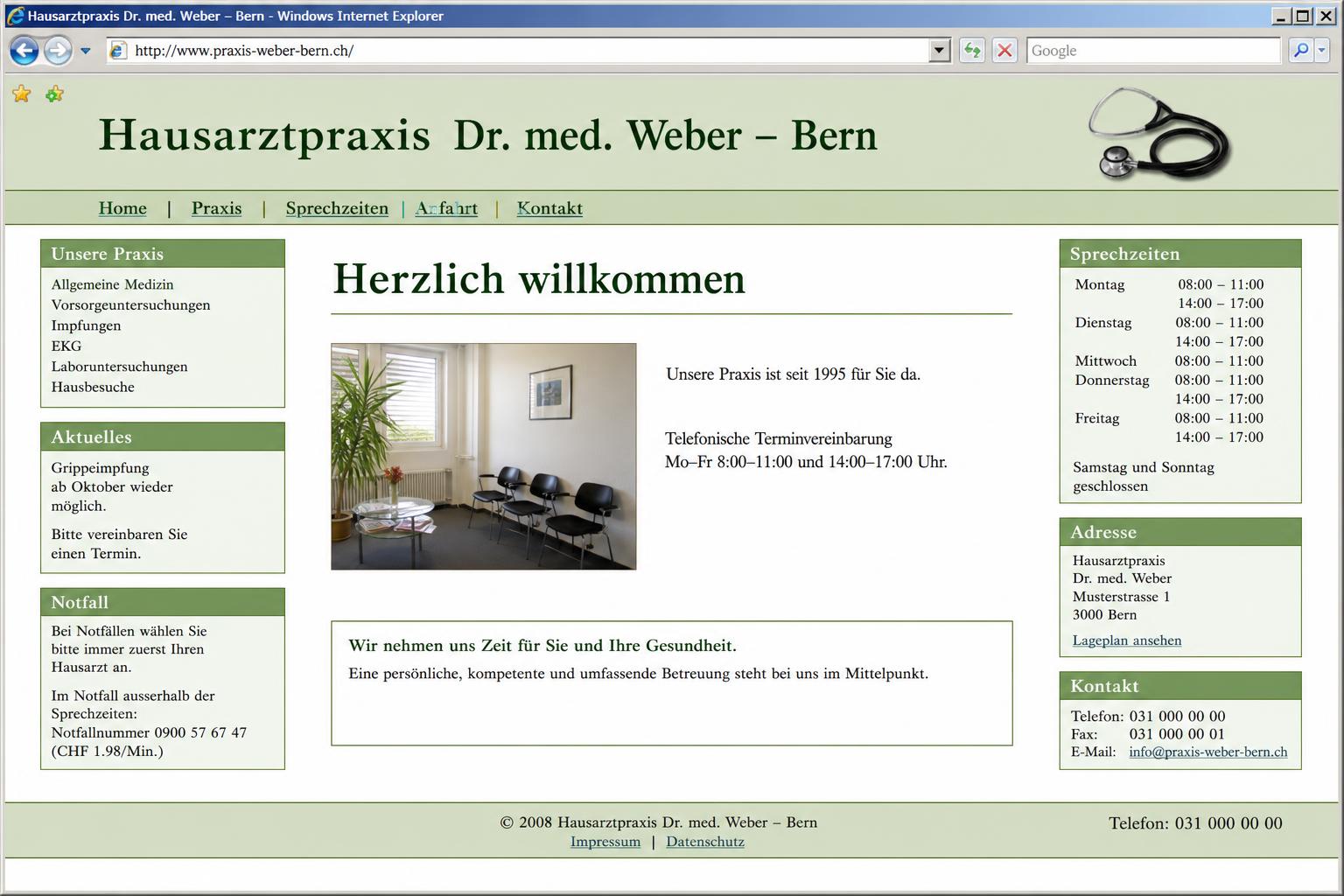 Alte Website vor dem Redesign – Arztpraxis Bern