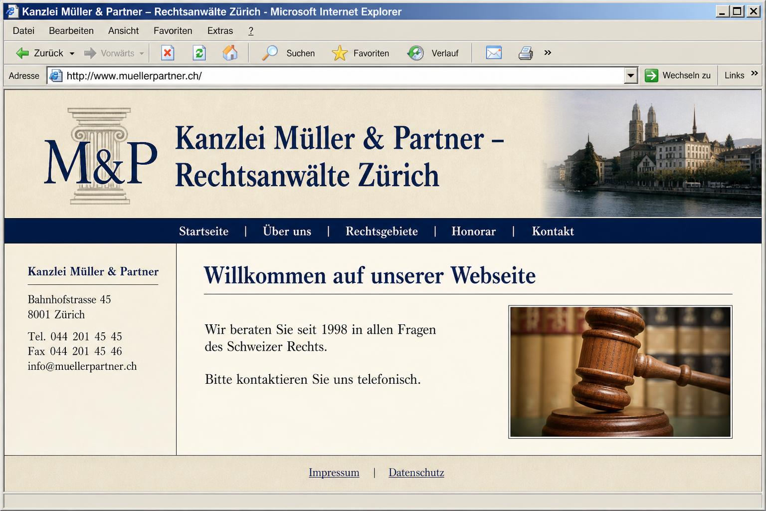 Alte Website vor dem Redesign – Anwaltskanzlei Zürich